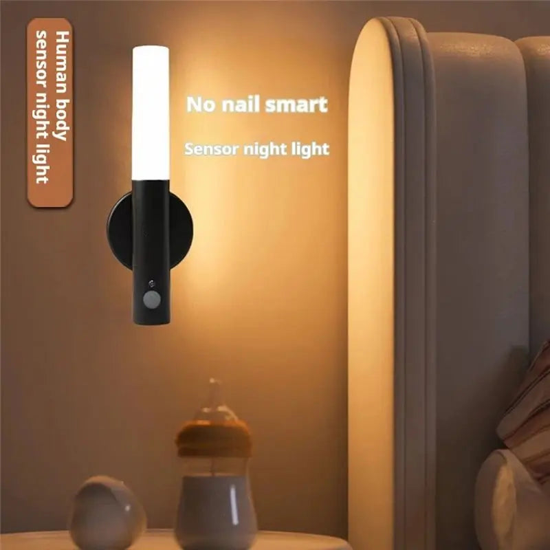 Applique Murale LED pour Couloir Rechargeable, Veilleuse Intelligente à Induction Corporelle, Applique Murale de Toilettes à Induction Domestique Blanche-AT30